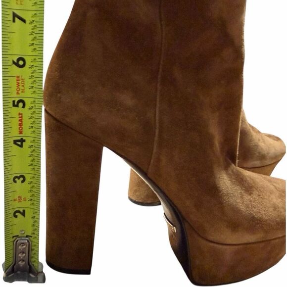 Gucci Claudie Suede Platform Ankle Boots Brown Zip Block Heel 35.5 - Picture 6 of 11